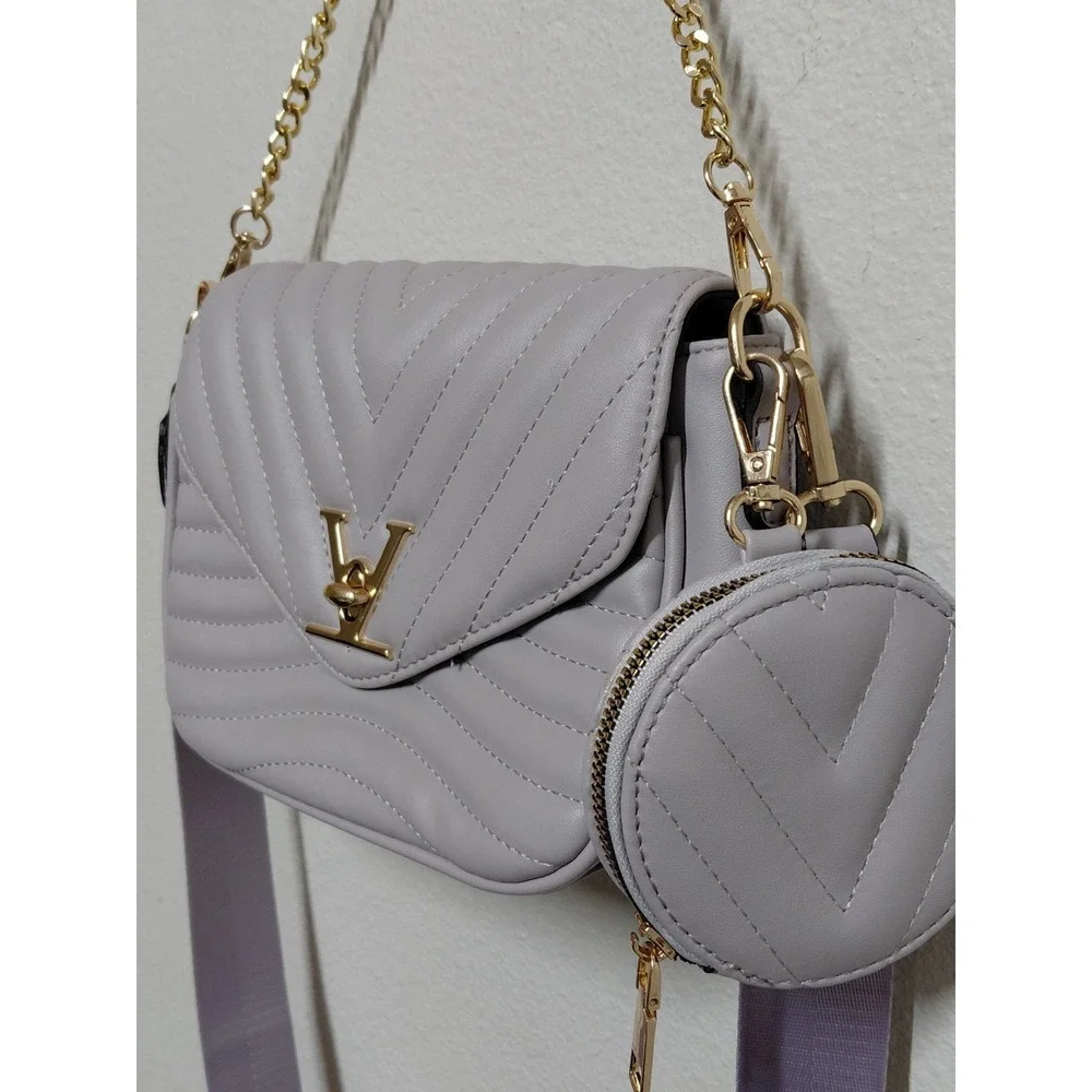 Valentino Orlandi Chevron Quilted Crossbody Bag Light Purple Lavender Coin Pouch